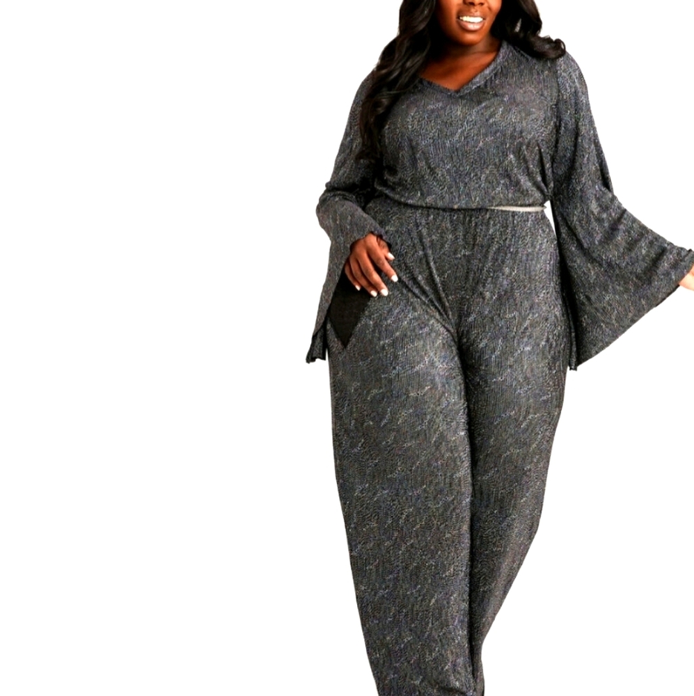 FOIL PLISSE WIDE LEG JUMPSUIT